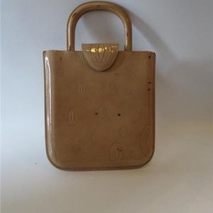 CARTIER PARIS BEIGE ENAMEL CALF HANDBAG *